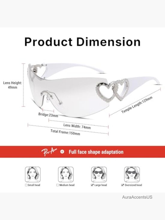 Wrap Around Rimless Oversized Sunglasses UV400 Protection Trendy Futuristic